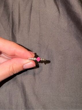 Pandora Sterling Beaded Ring with Pink Stone